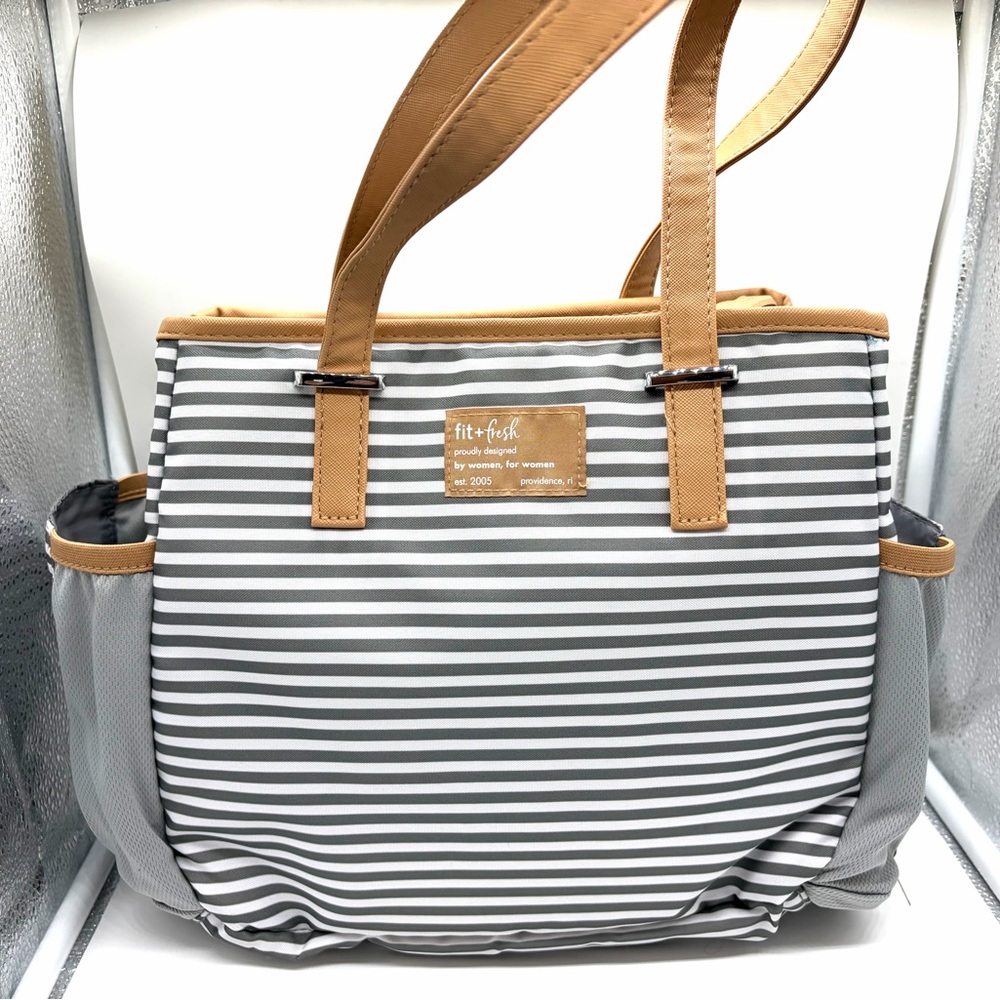 Fit‎ & Fresh Gray Striped Insulated Lunch Bag NWOT